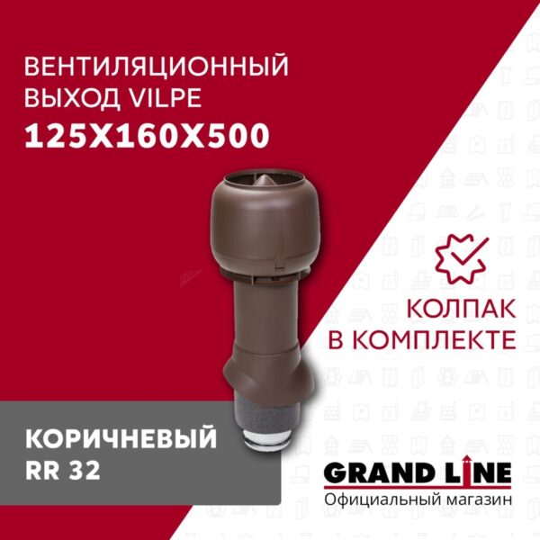 Выход вытяжки 125х160х500 Изолированный RR 32 с колпаком — изображение 2