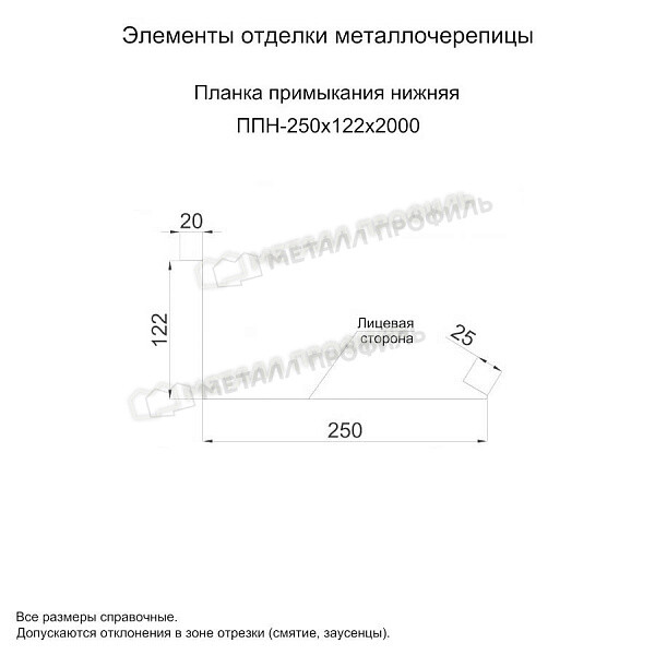 Планка примыкания нижняя 250х122х2000 NormanMP (ПЭ-01-8017-0.5) — изображение 3