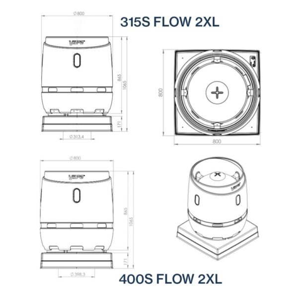 Выход вентиляционный Vilpe Flow 400S 2XL с основанием 724x724 черный — изображение 2