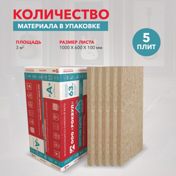 Утеплитель RockWool Акустик Баттс 1000х600х100 (3м2/0,3м3; 20 упакововк на поддоне) — изображение 2